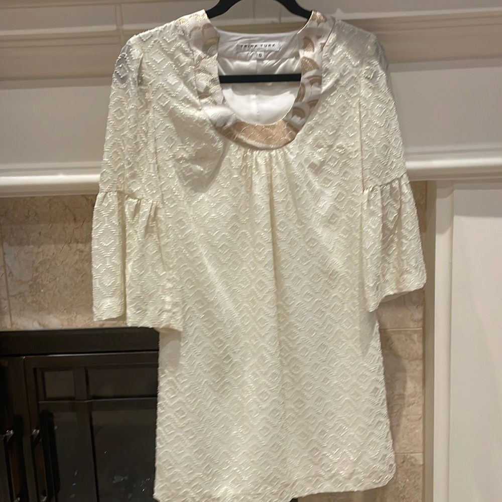 Trina Turk size 0 Bonita Shift Dress Formal gold whitr wash